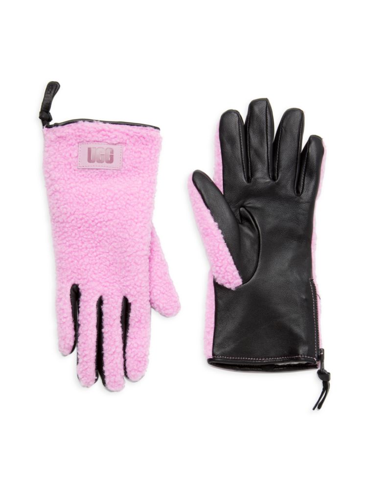 Перчатки из кожи и искусственной овчины Ugg, цвет Rose Quartz цена и фото