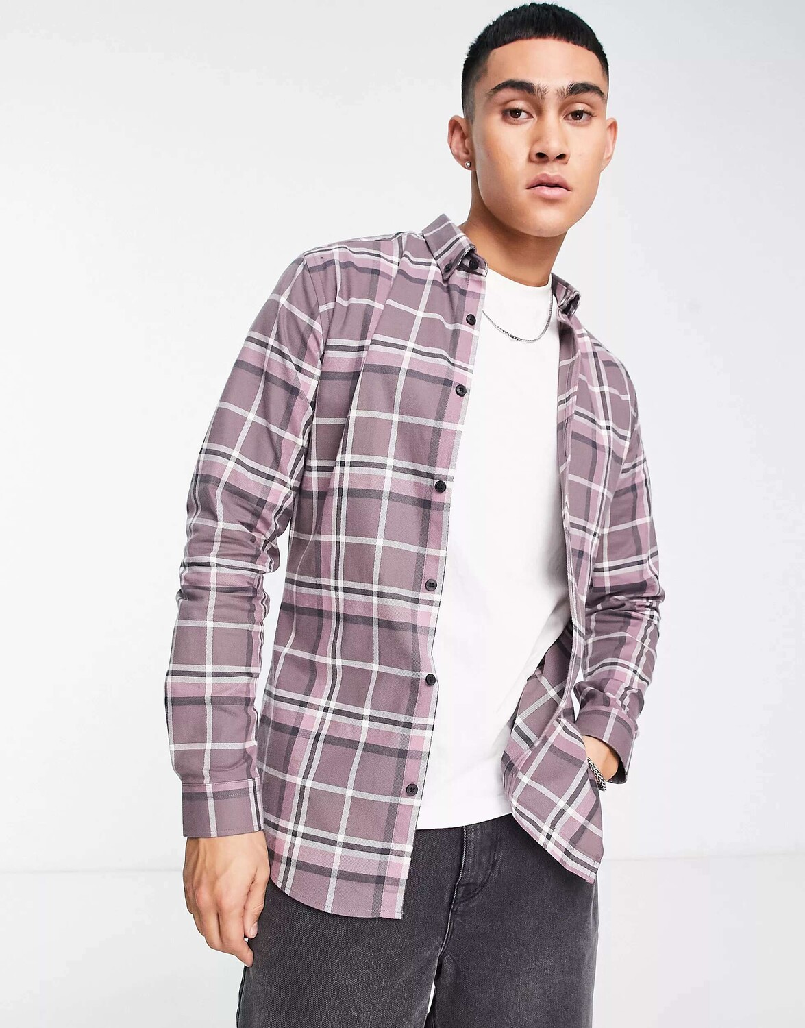

Фиолетовая рубашка в клетку с длинными рукавами River Island
