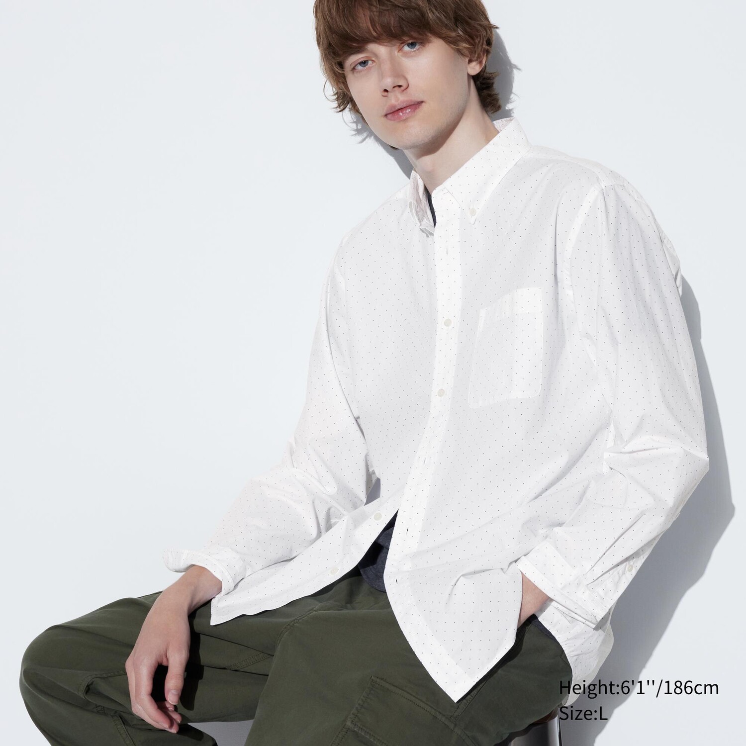 

Рубашка UNIQLO из хлопка стандартного кроя с принтом, белый