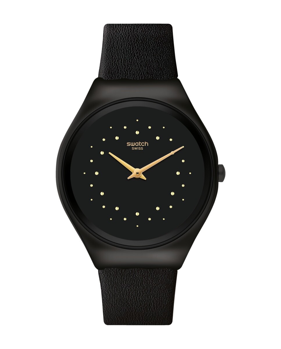 

Часы Skin Shadow с черным кожаным ремешком Swatch, черный