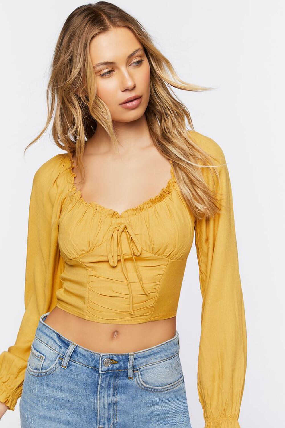 

Укороченный топ с оборками и сборками Forever 21, золотой