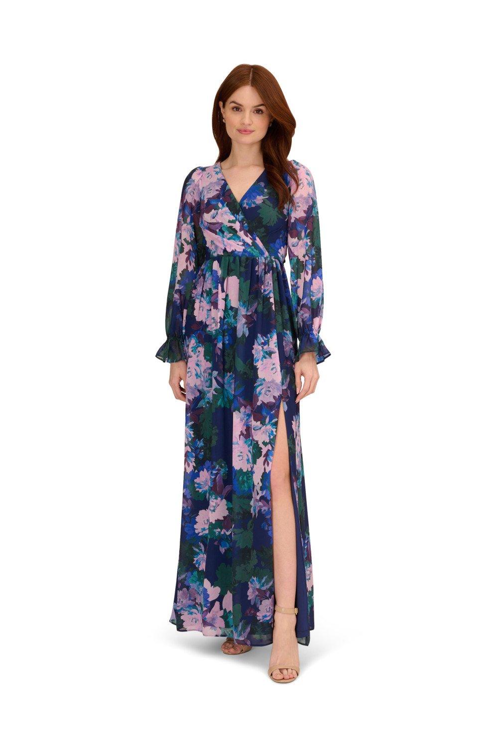 Шифоновое платье с цветочным принтом Adrianna Papell, мультиколор цена и фото