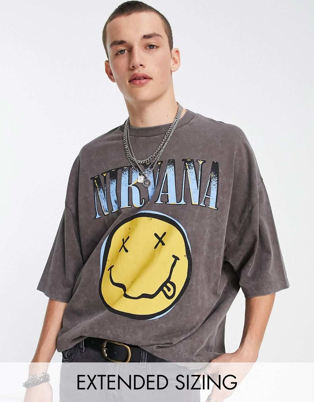 

Черная оверсайз-футболка со смайликом Nirvana ASOS DESIGN, Черный