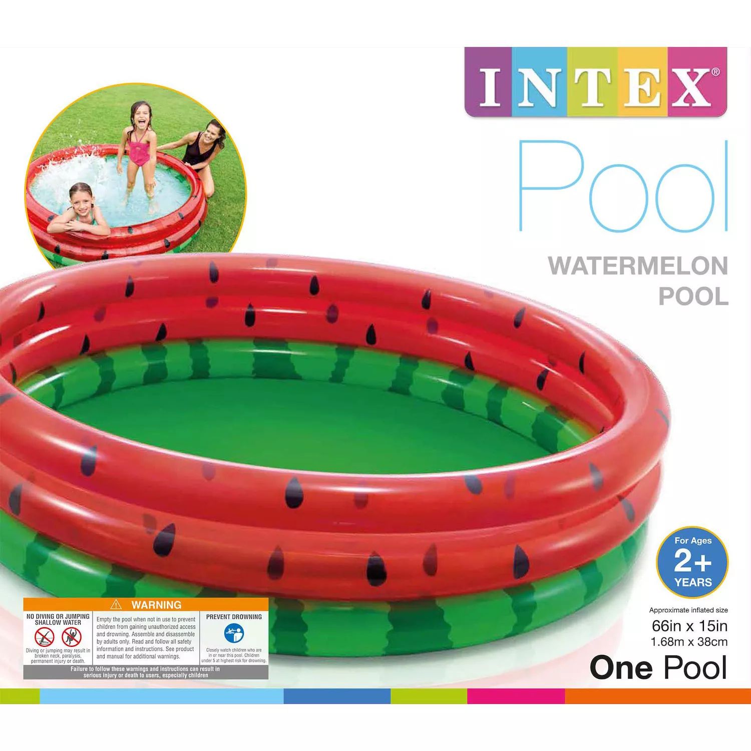 Intex 66-дюймовый круглый надувной уличный детский плавательный и детский бассейн с арбузом Intex