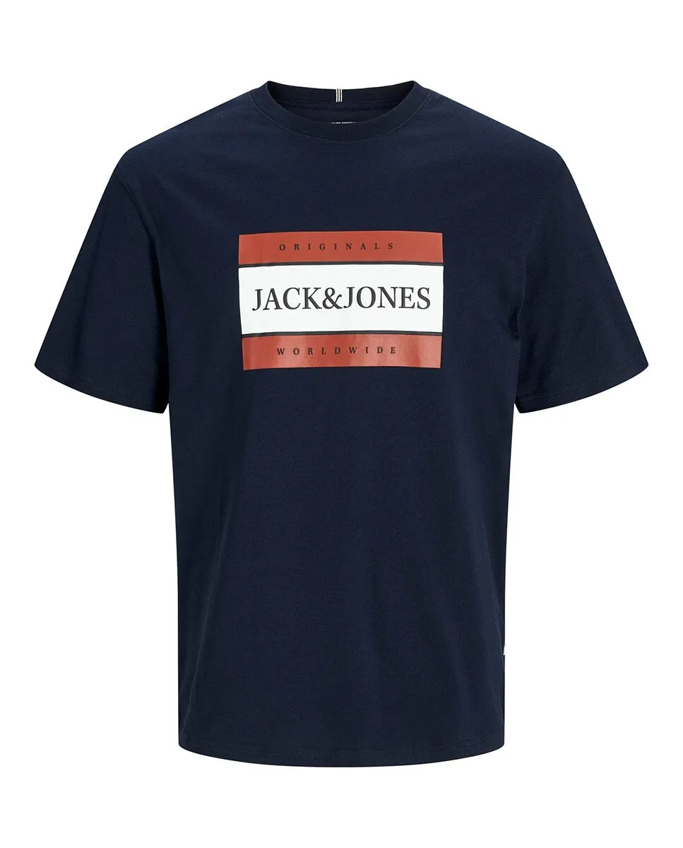 

Мужская футболка с принтом спереди, круглым вырезом и коротким рукавом Jack & Jones, темно-синий