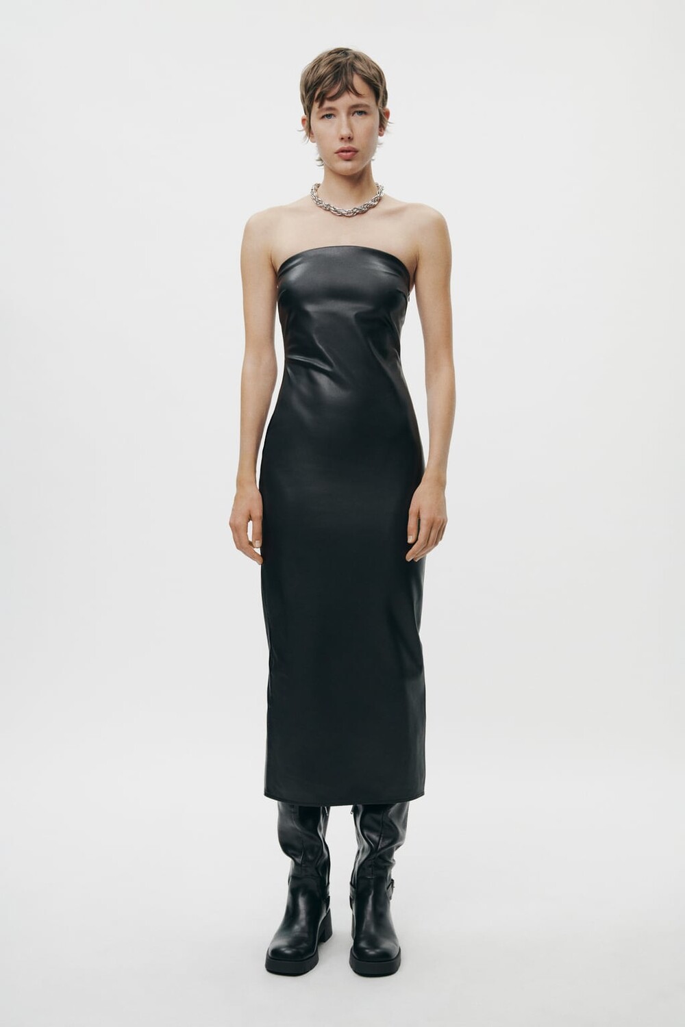 

Платье миди из искусственной кожи ZARA, черный