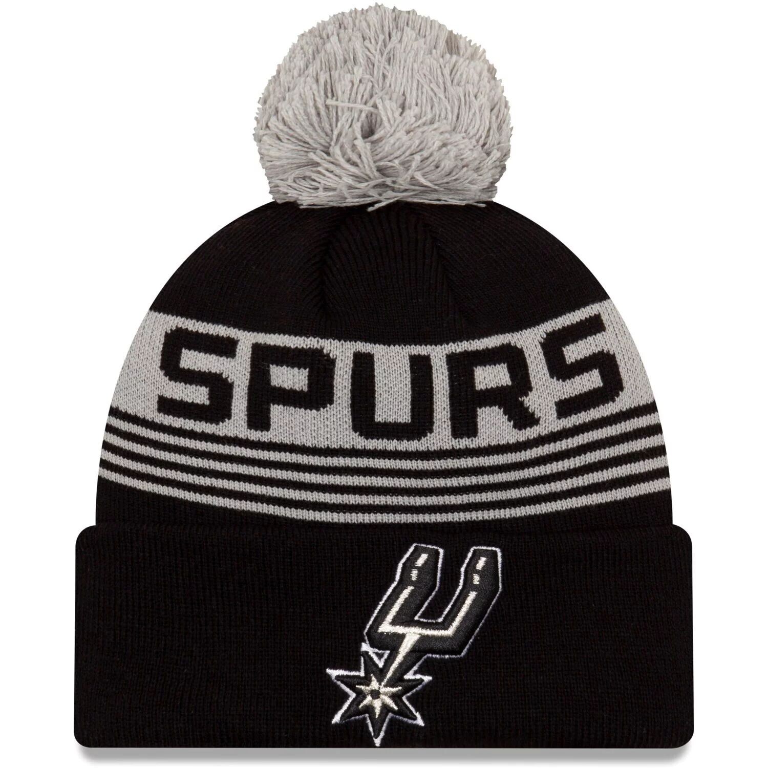 

Мужская черная вязаная шапка New Era San Antonio Spurs с манжетами и помпоном