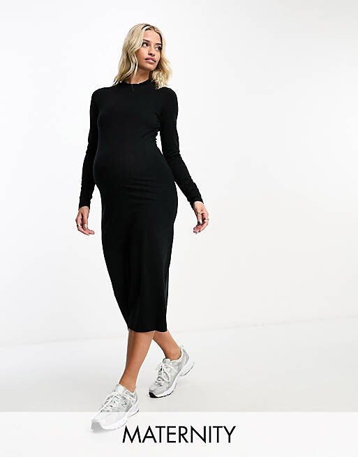 

Черное облегающее платье миди из джерси Mamalicious Maternity