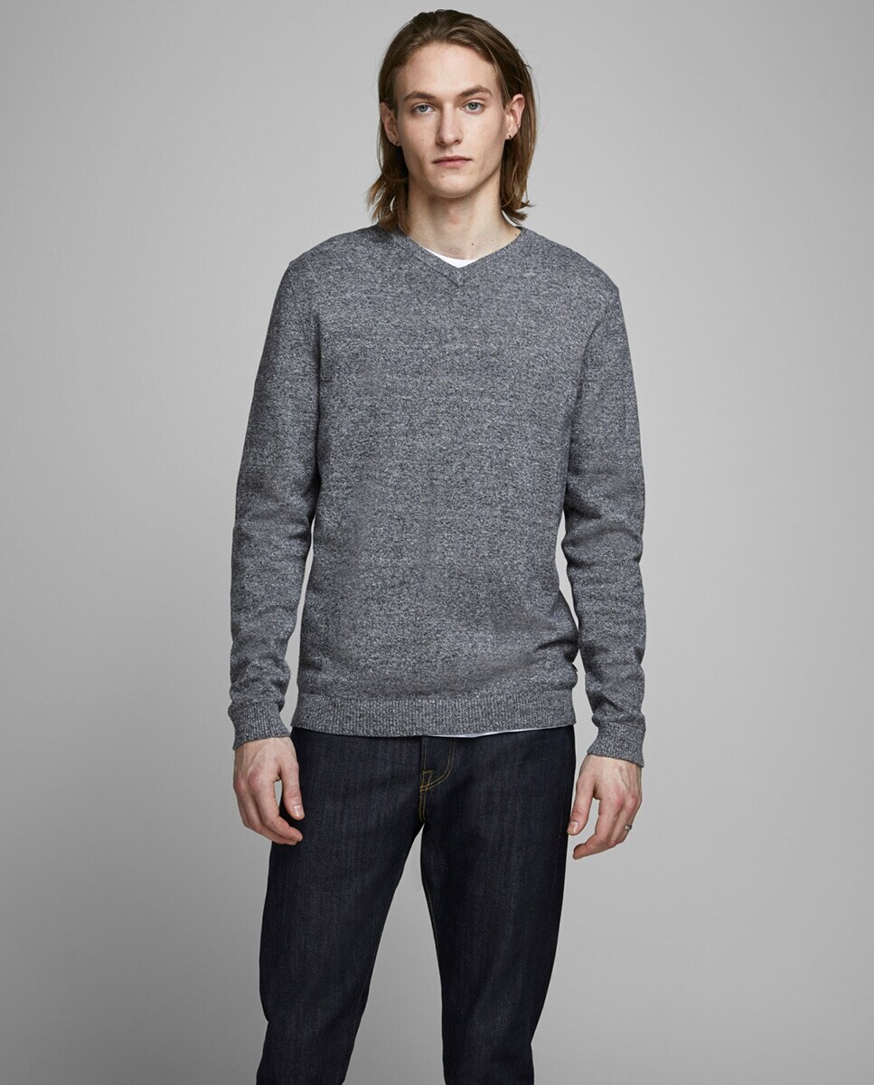 

Мужской свитер темно-синего цвета с V-образным вырезом Jack & Jones, темно-синий
