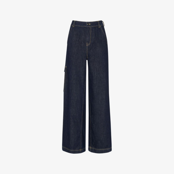 цена Широкие джинсовые брюки средней посадки с накладными карманами Whistles, синий