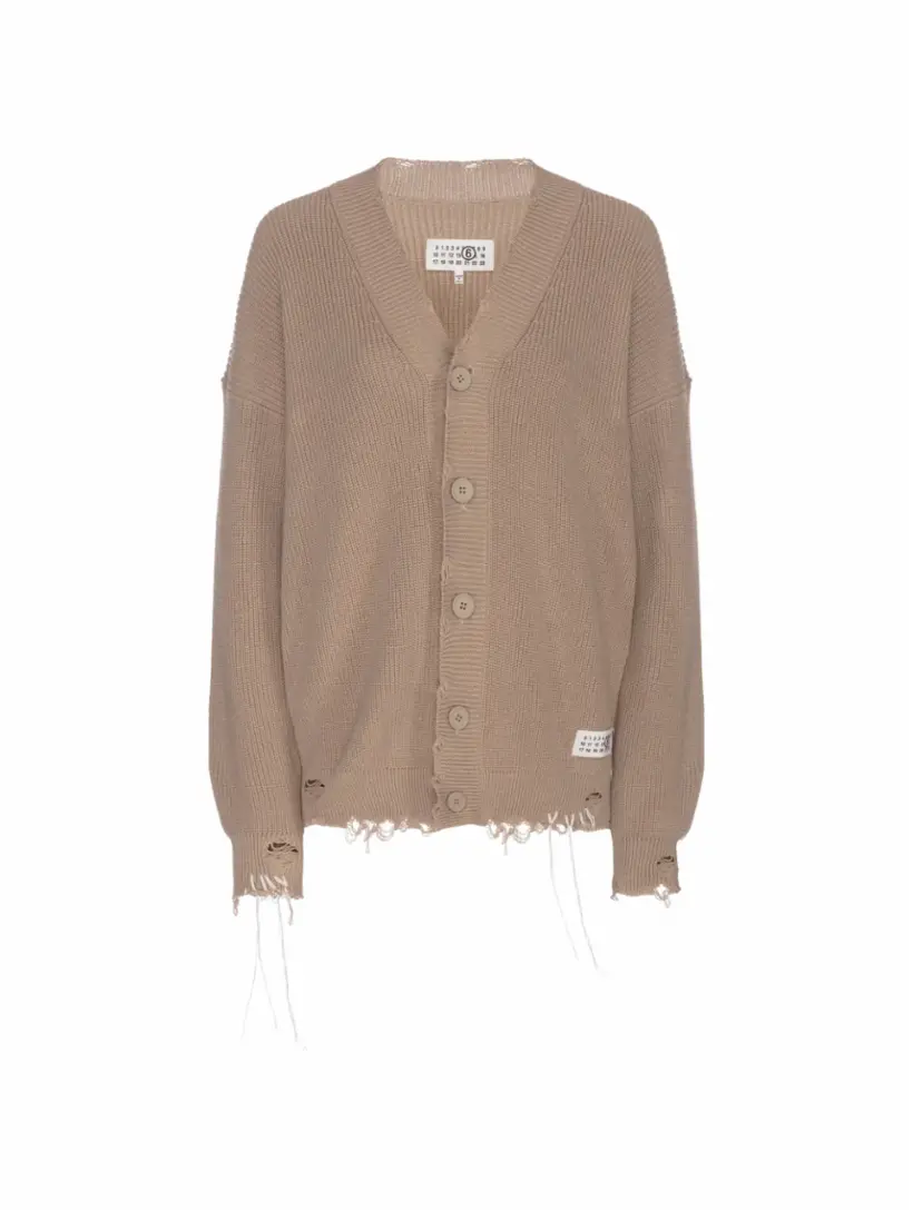 

Вязаный кардиган с рваным эффектом MM6 MAISON MARGIELA, бежевый