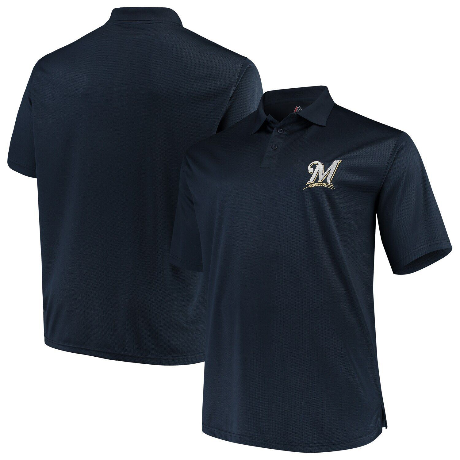 

Мужская однотонная рубашка-поло Majestic Navy Milwaukee Brewers Big & Tall Birdseye Fanatics