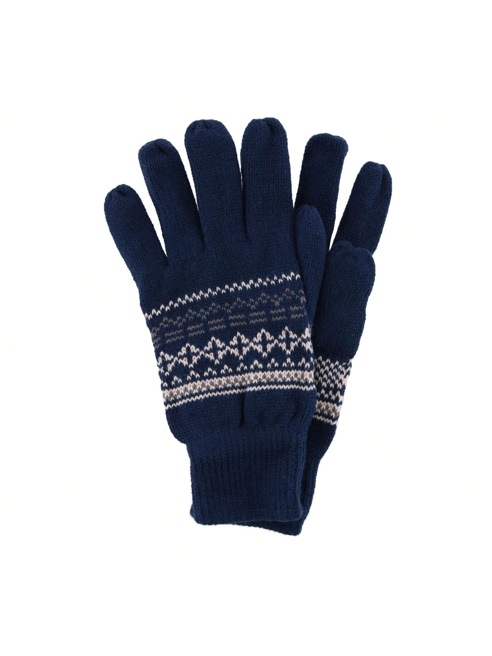 цена Мужские трикотажные перчатки CTM с зимним узором, темно-синий