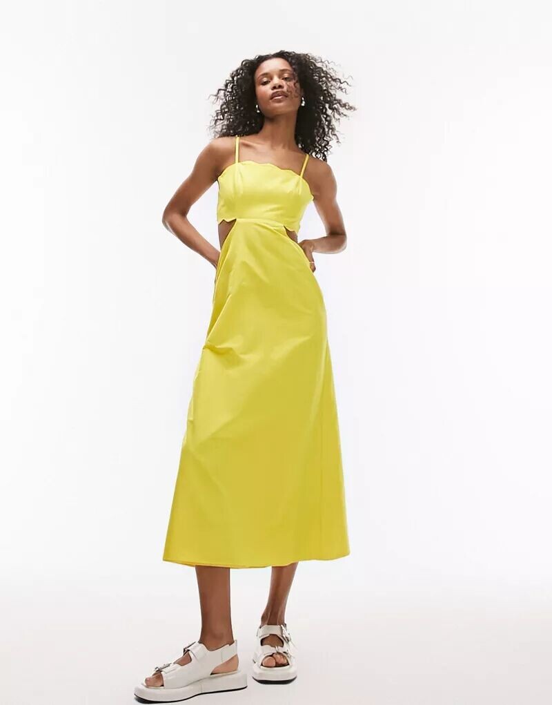 

Желтое платье миди с фестонами Topshop