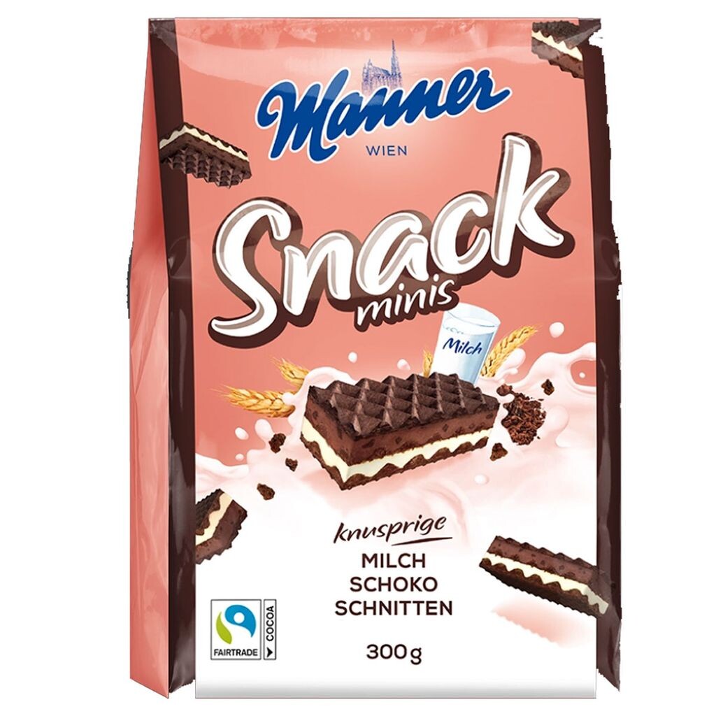

Вафли Manner Snack Minis какао с молочно-шоколадной начинкой 300г Josef Manner Und Comp Ag