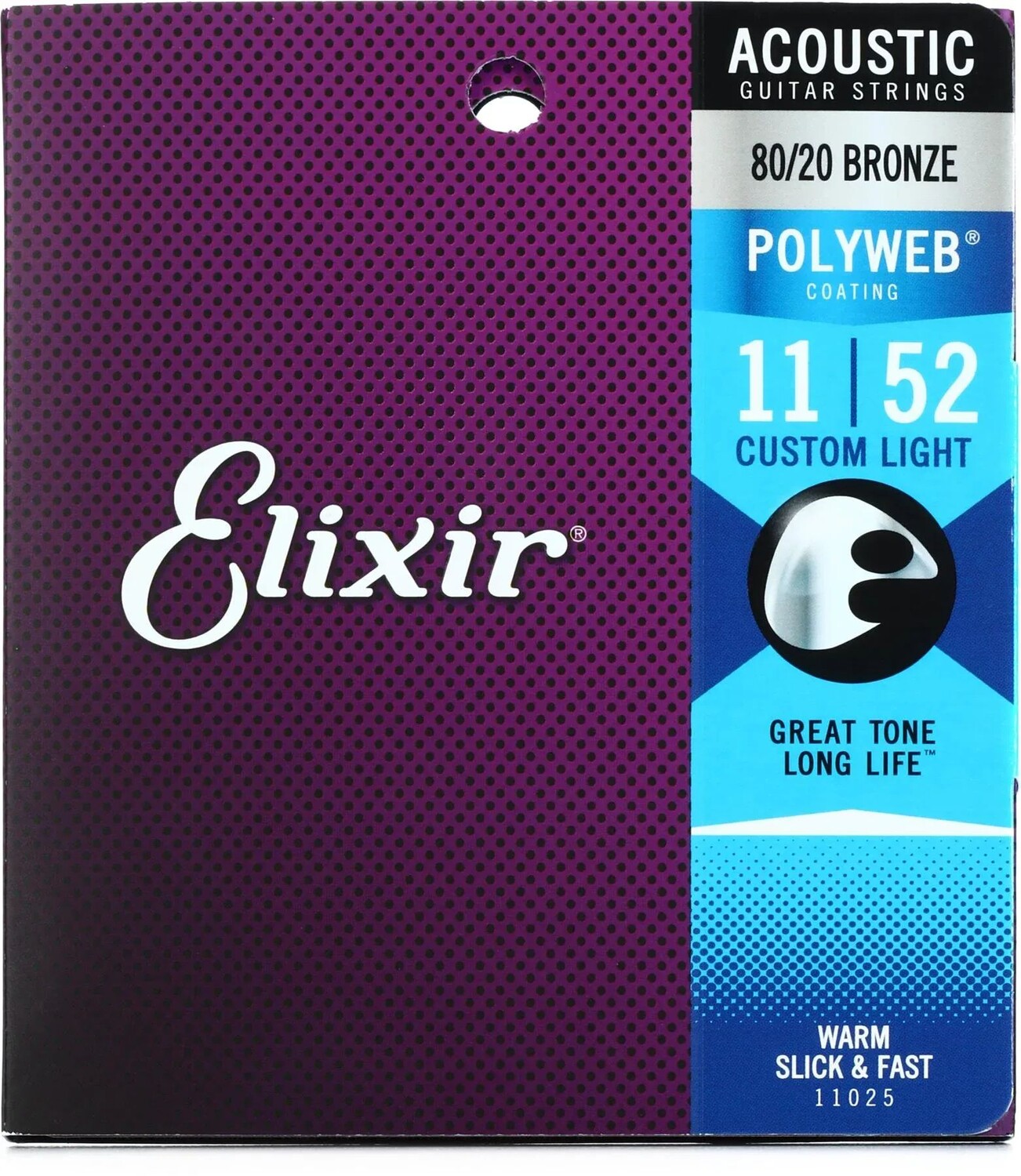 

Струны Elixir Strings 11025 Polyweb 80/20 Bronze для акустической гитары — .011-.052 Custom Light