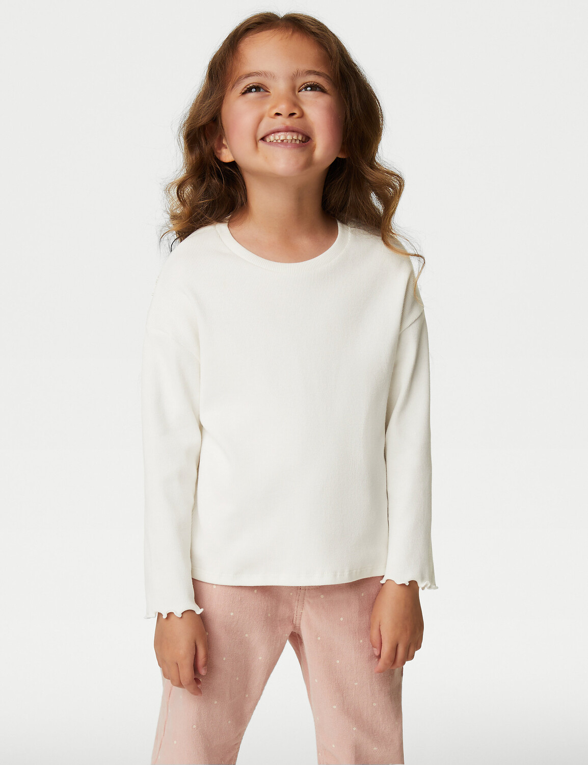 

Топ в рубчик из хлопка (2–8 лет) Marks & Spencer, крем