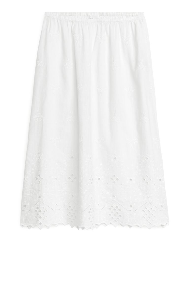 Вышитая юбка Arket, белый ао производства льна и хлопка в костраме обычная акция без обозначения стоимости на предъявителя 1899 г
