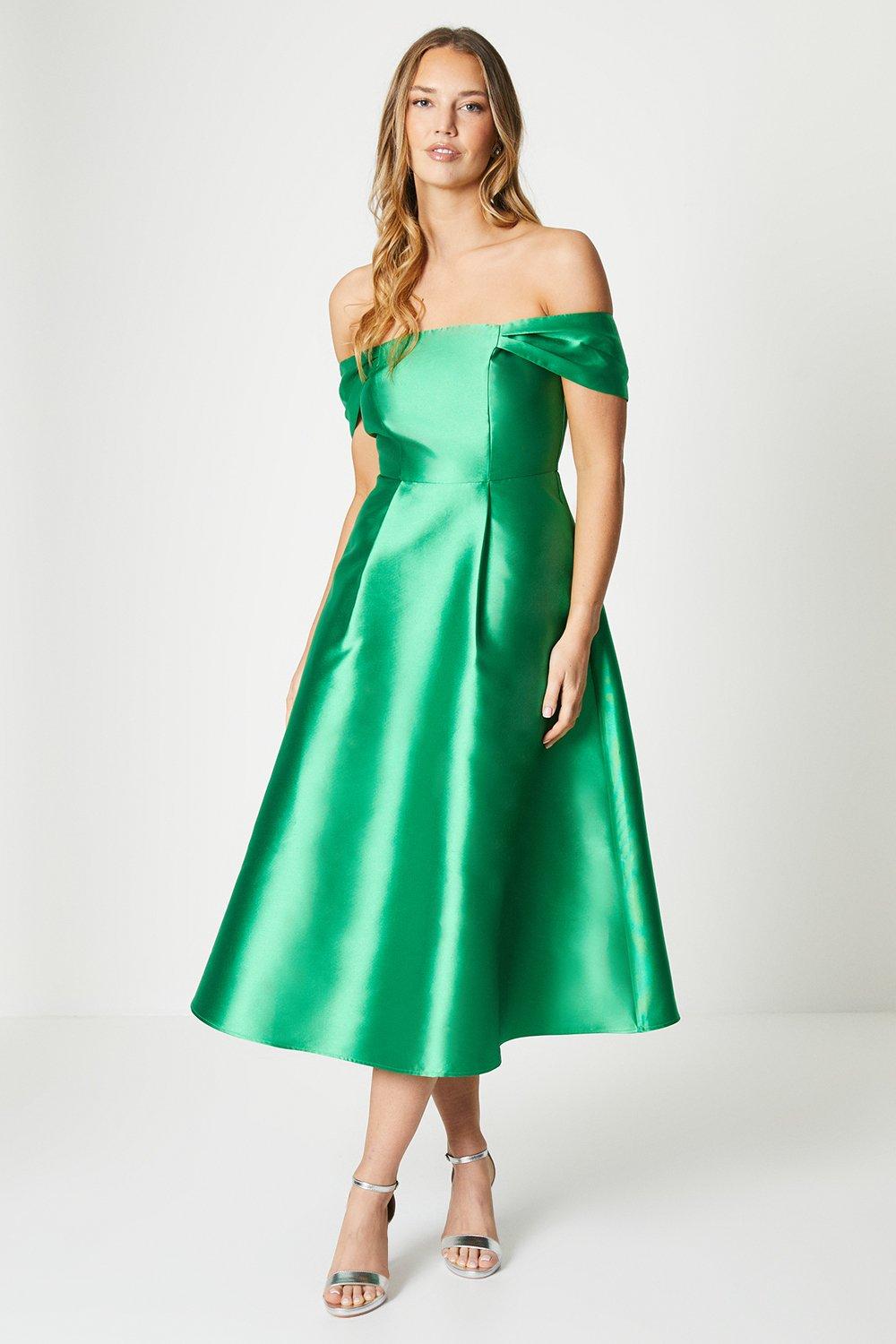 Платье миди из твила с бретельками Bardot Coast, зеленый