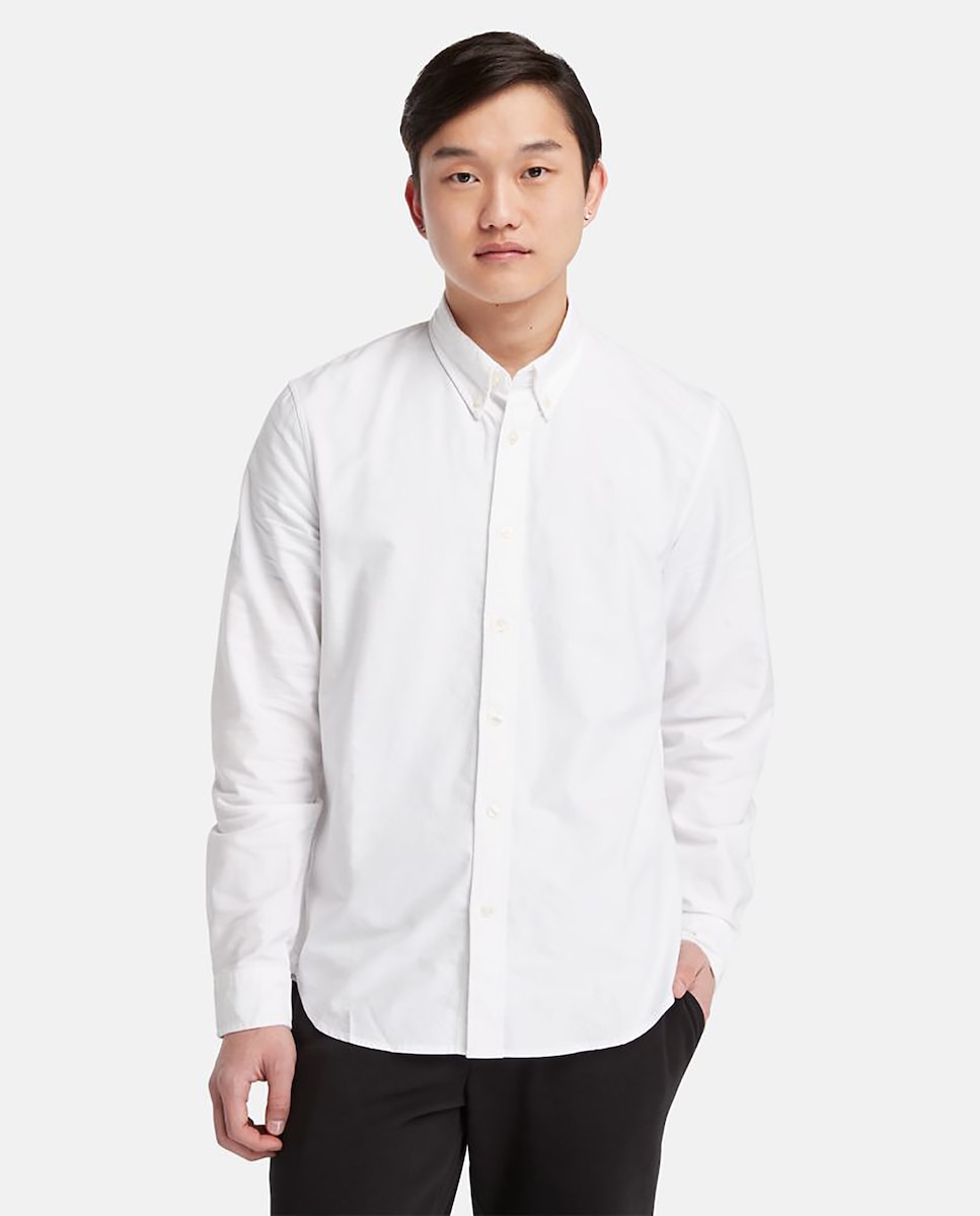 приталенная полосатая оксфордская рубашка из хлопка Мужская оксфордская рубашка белого цвета Timberland, белый