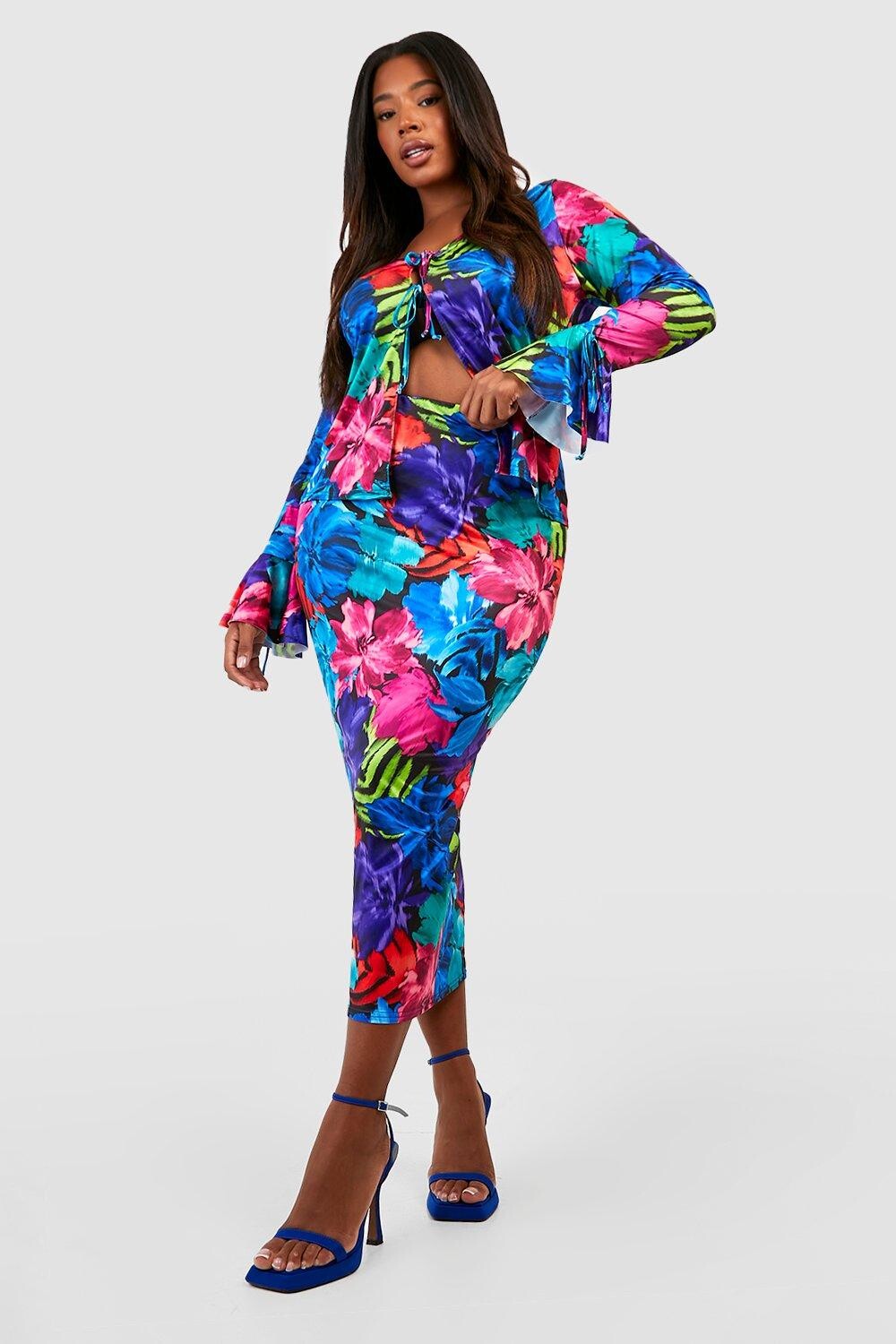 

объединенная юбка миди с цветочным цветом Boohoo, фиолетовый