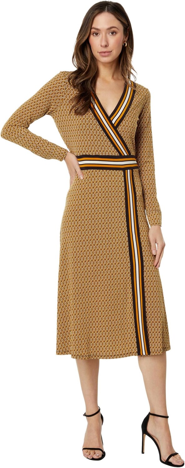 

Платье Petite Faux Wrap Border Print Midi MICHAEL Michael Kors, цвет Marigold
