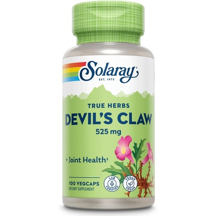 Devils Claw Root, 525 мг, не содержит ГМО, проверено веганской лабораторией, 100 растительных капсул, Solaray