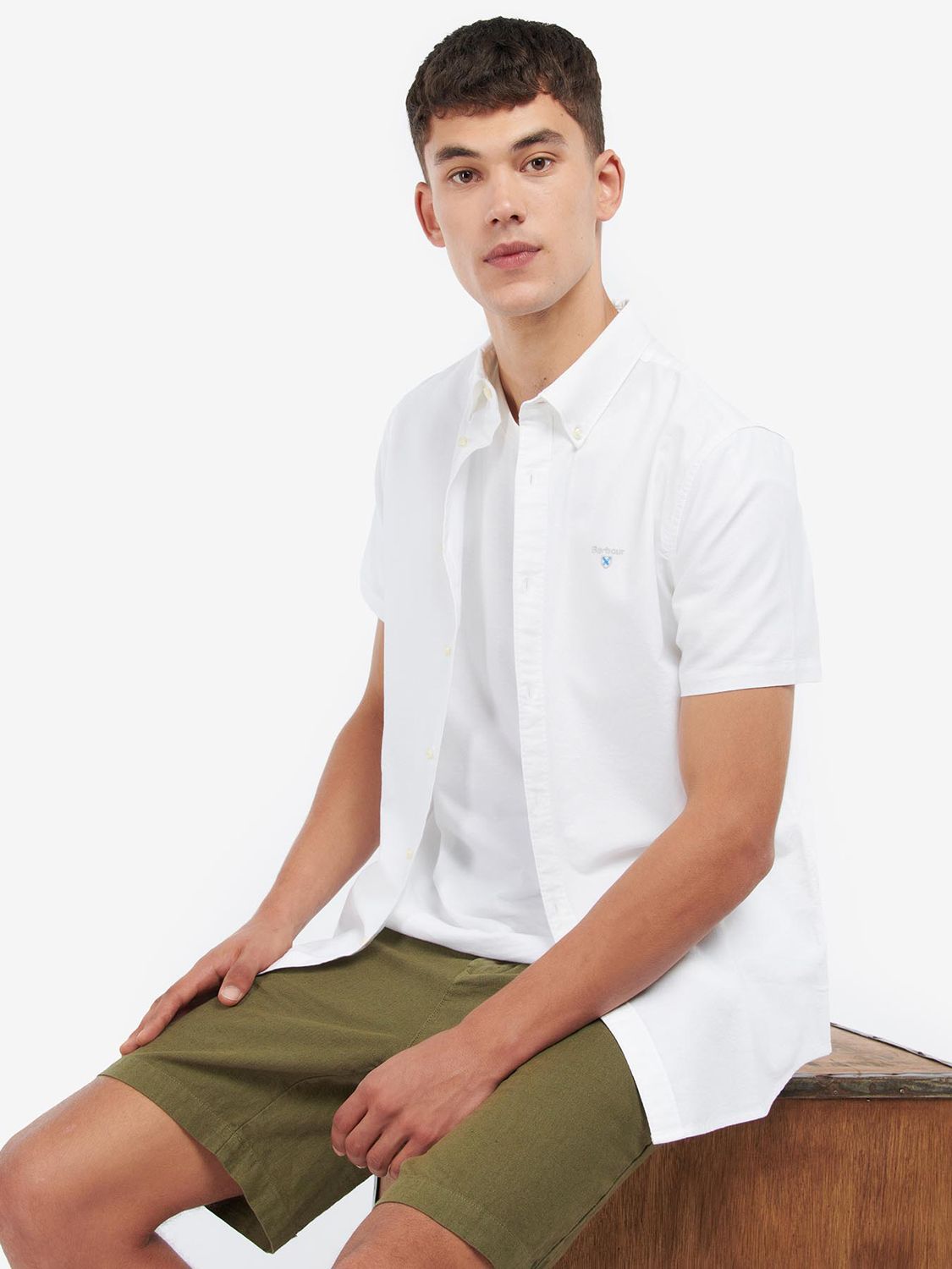 Рубашка Barbour Oxford из хлопка с коротким рукавом, белая рубашка с коротким рукавом из хлопка h