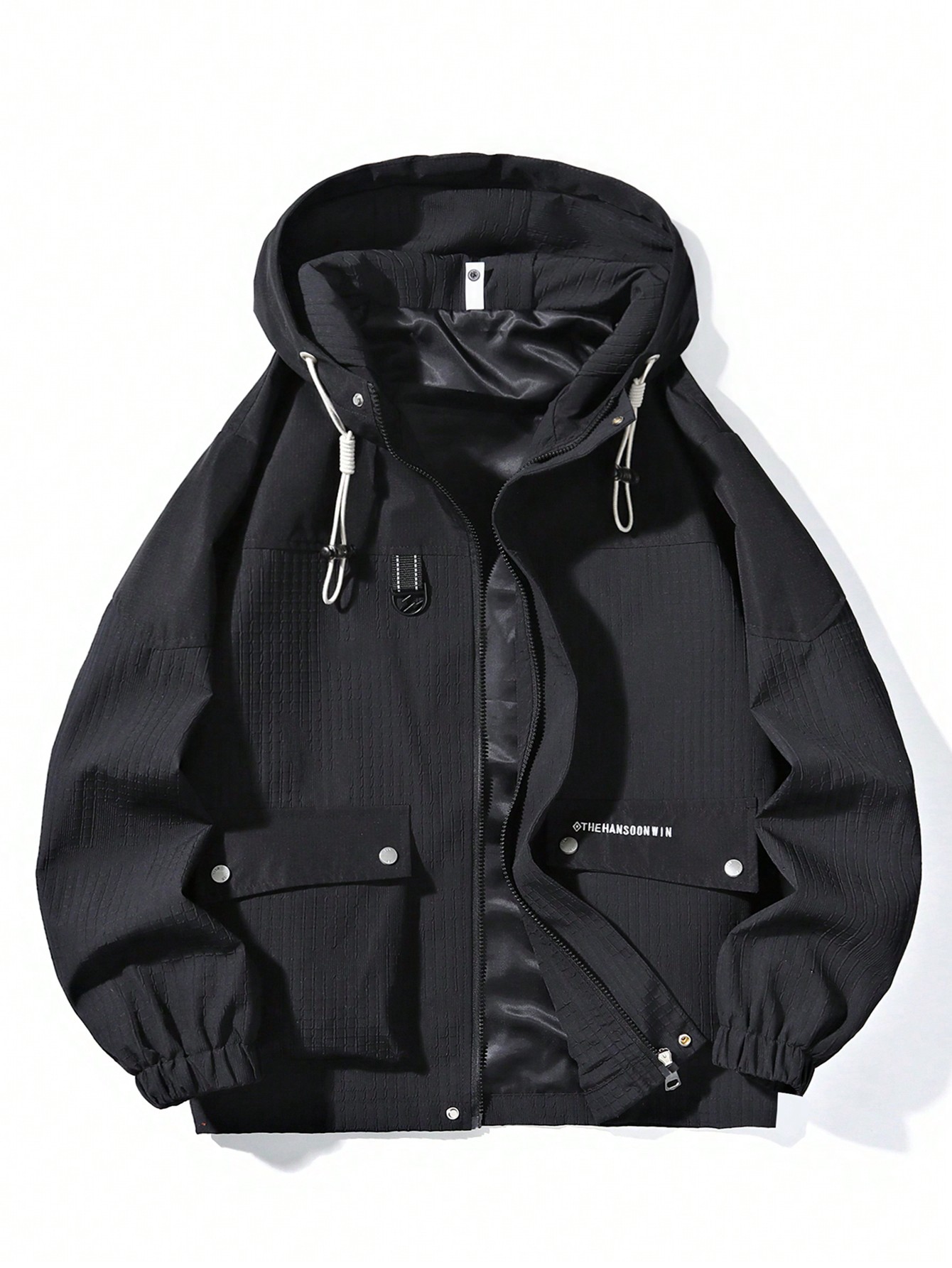 Мужская модная повседневная куртка с капюшоном на молнии и шнурке на весну/осень, черный