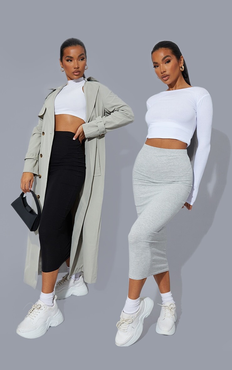 

PrettyLittleThing Черно-серая базовая трикотажная юбка мидакси из смесового хлопка, 2 шт.