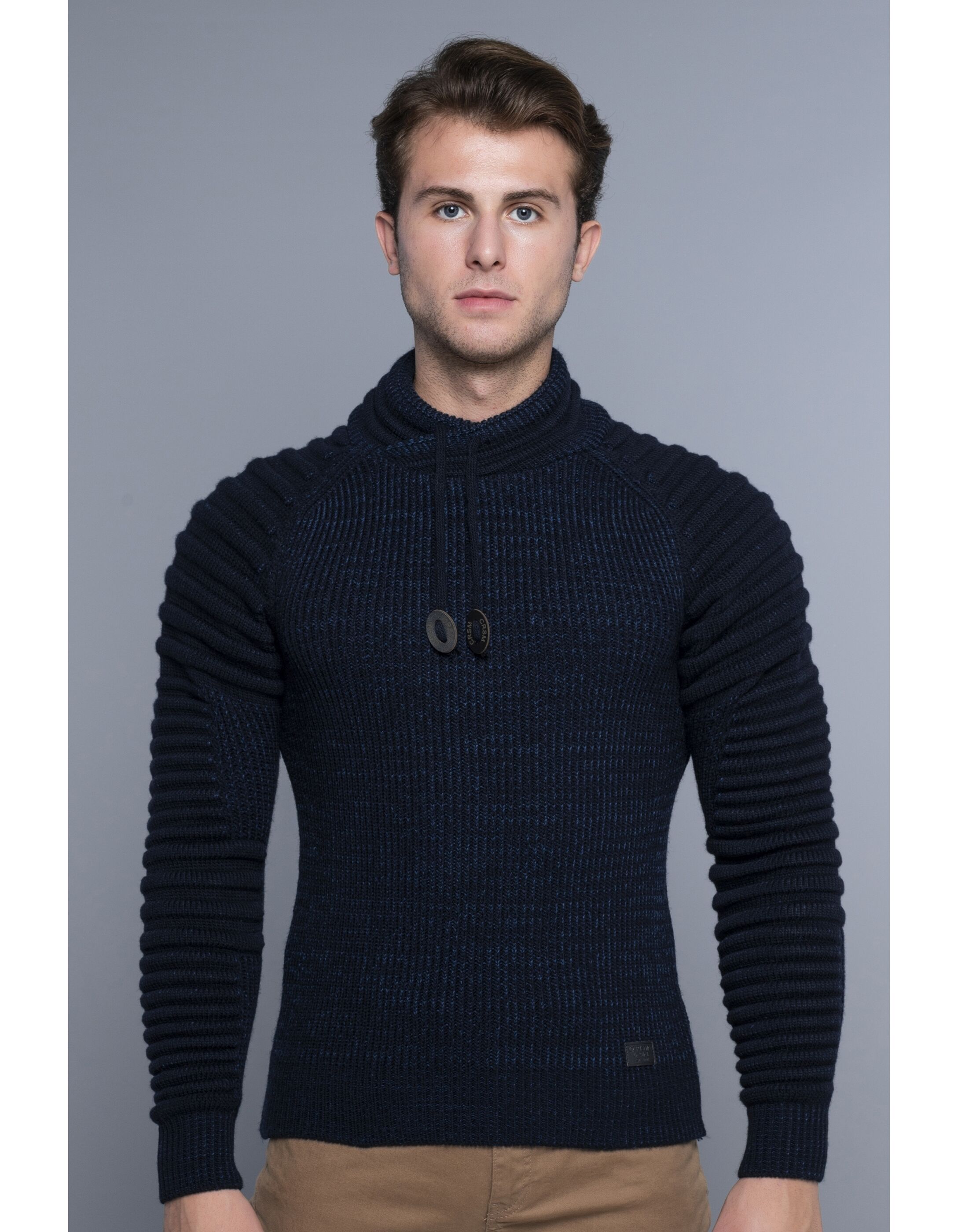 Пуловер CARISMA Strick Strick mit Schalkragen und gerippten Ärmeln, темно синий