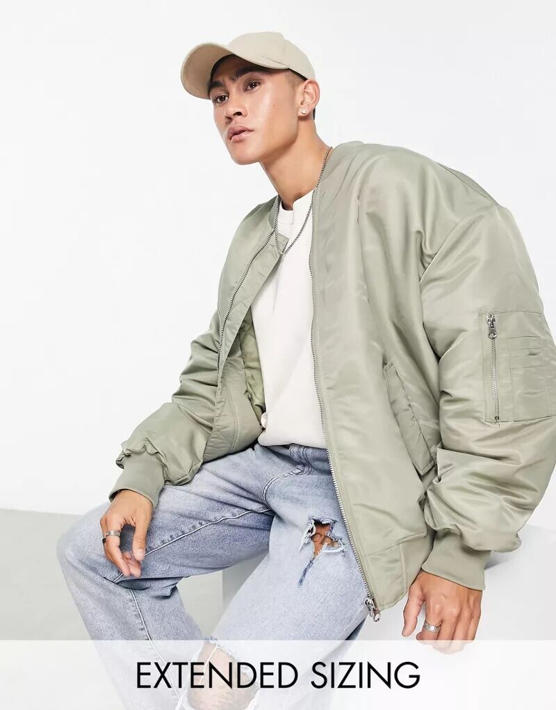 

Зеленый бомбер в стиле оверсайз с карманом MA1 ASOS