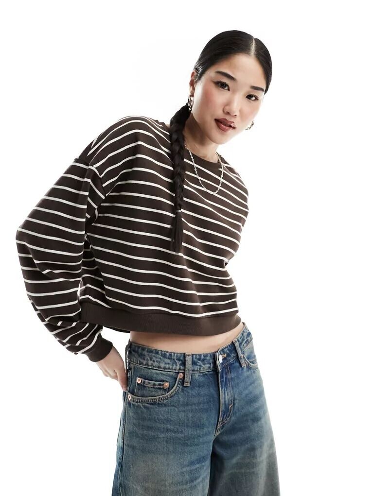 

Коричневый укороченный свитшот в полоску River Island