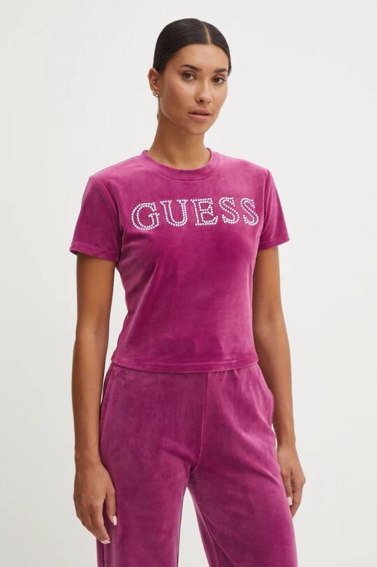 

Бархатная футболка COUTURE Guess, фиолетовый