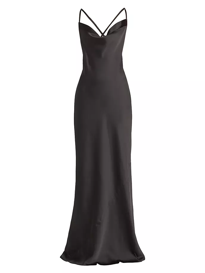

Атласное платье с драпировкой и косой спинкой Norma Kamali, черный