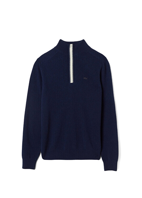 

Классический покрой с воротником-стойкой и цветными блоками, шерсть, темно-синий мужской трикотаж Lacoste