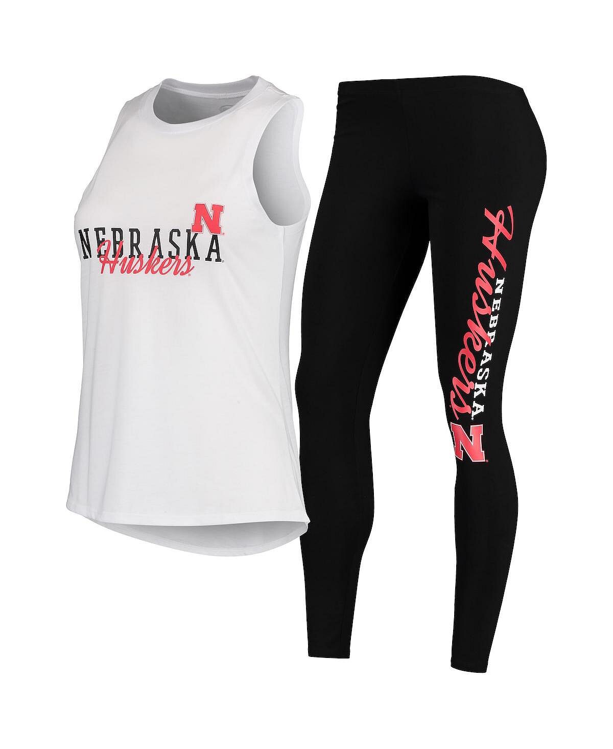 

Женский комплект для сна из белой и черной майки Nebraska Huskers и леггинсов Concepts Sport