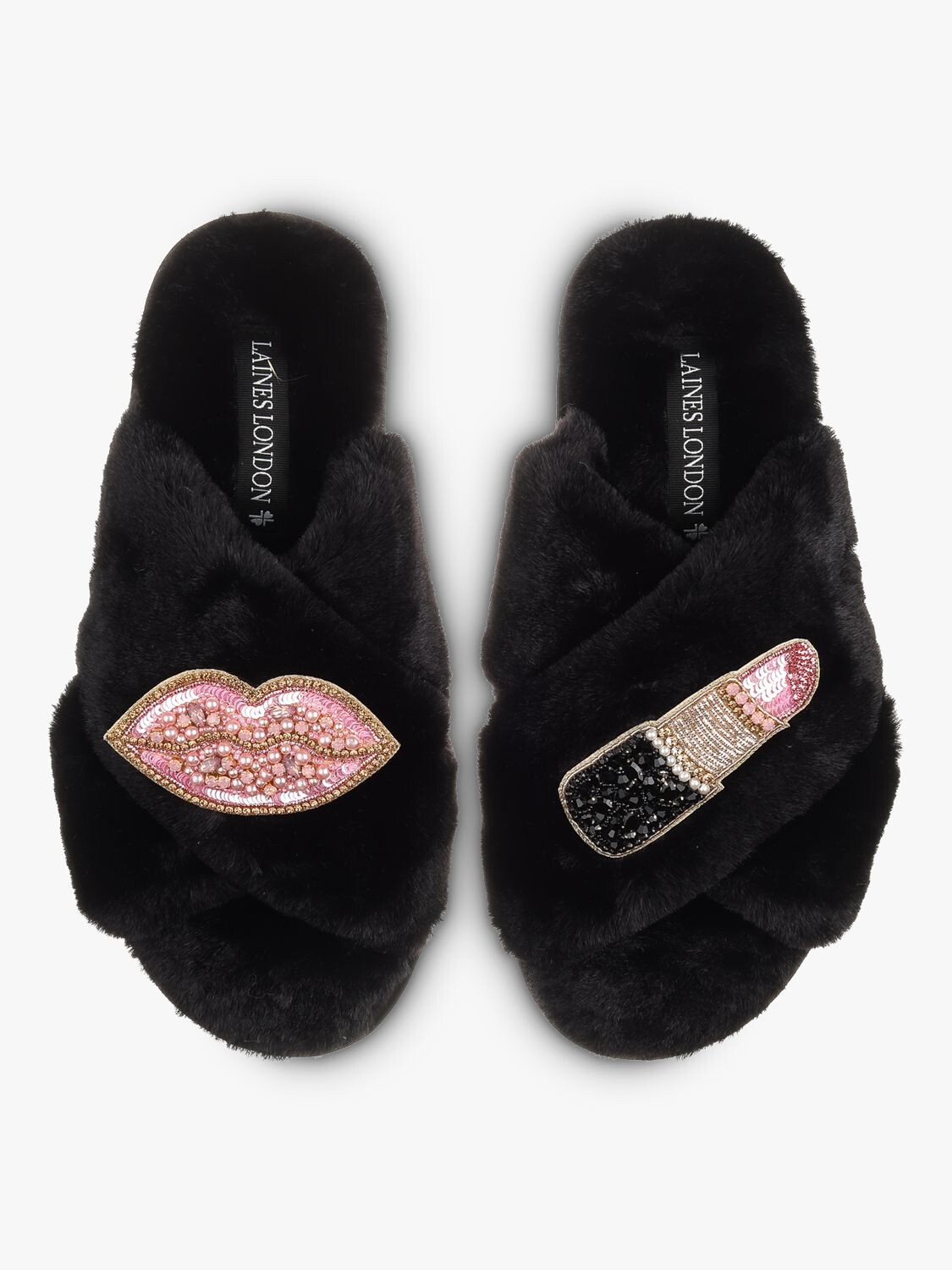 

Розовые тапочки из искусственного меха с брошью Pucker Up Laines London, черный