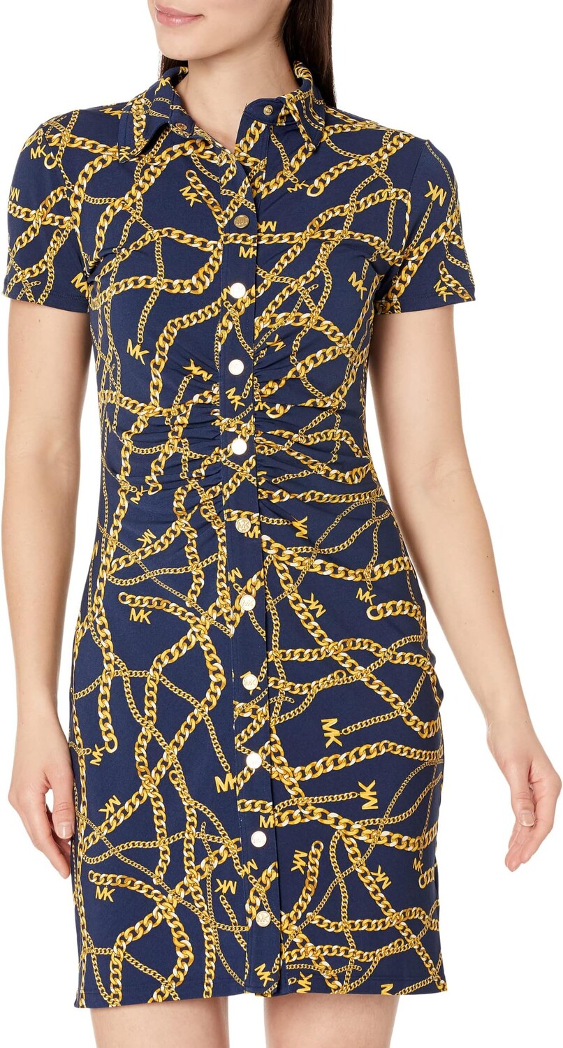 

Мини-платье со сборками и цепочкой MICHAEL Michael Kors, цвет Midnight Blue