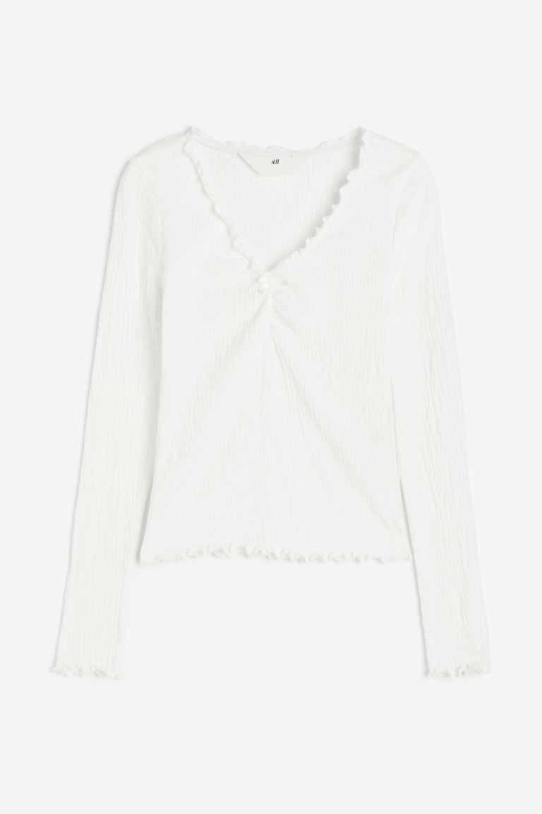 Топ из жатого джерси H&M пуловер kimberly с v образным вырезом и длинными рукавами из витого трикотажа xl белый