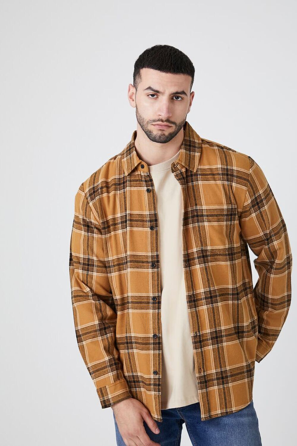 

Клетчатая рубашка с длинными рукавами Forever 21, коричневый