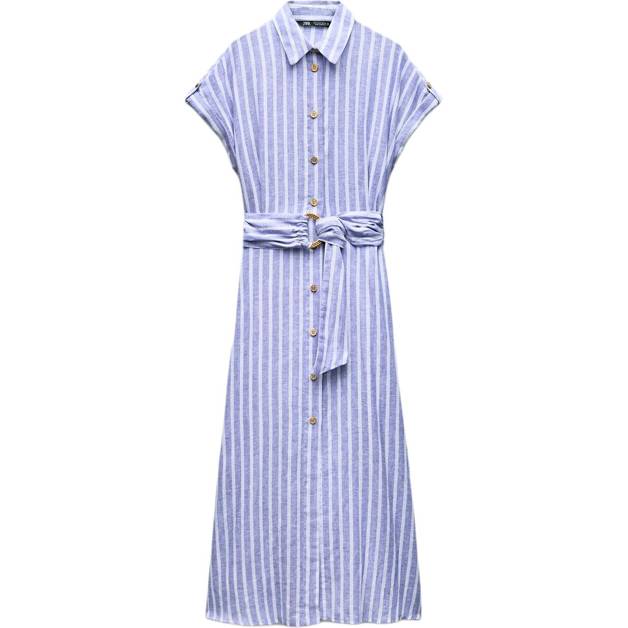 

Платье с короткими рукавами женское, цвет синий/белый Zara