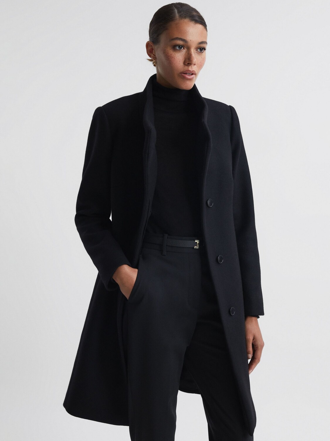

Индивидуальное пальто Petite Mia из смесовой шерсти Reiss, черный