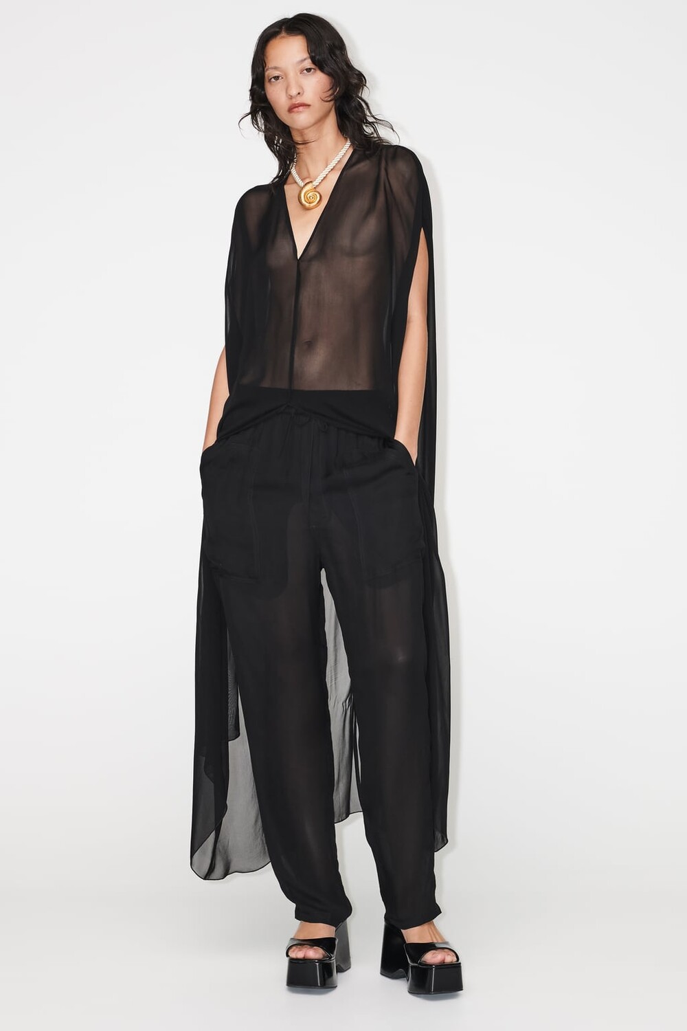 

Длинная полупрозрачная блузка ZARA, черный