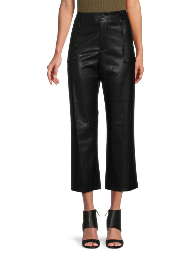 Укороченные брюки из искусственной кожи Saks Fifth Avenue, черный