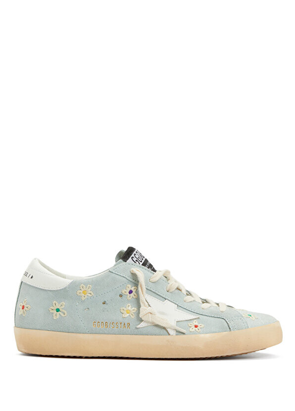 

Синие женские кожаные кроссовки с цветочной вышивкой Golden Goose, Синий