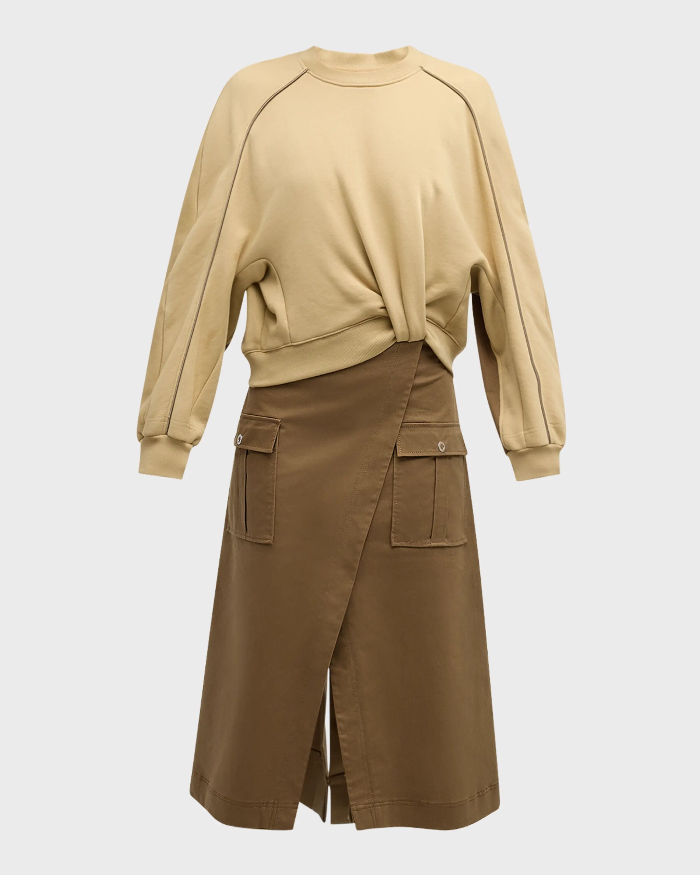 

Комбинированное платье с длинными рукавами и драпировкой 3.1 Phillip Lim, цвет Khaki-Oak