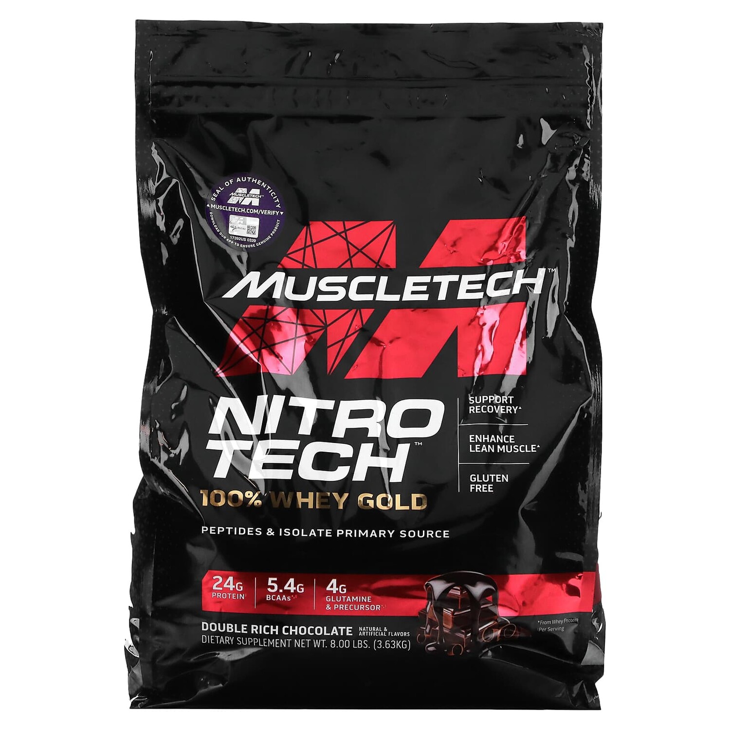 

Nitro Tech, 100% Whey Gold, сывороточный белок в порошке, двойной шоколад, 3,63 кг (8 фунтов), MuscleTech