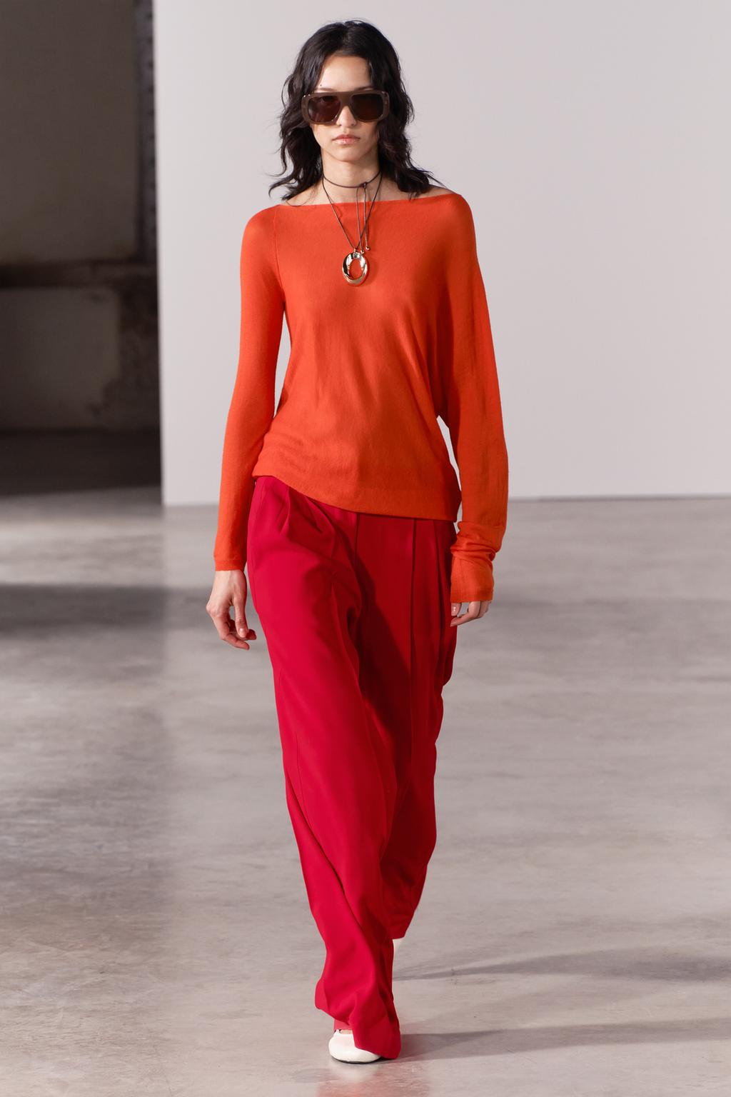 Асимметричный свитер из шелка и шерсти ZARA, темно-оранжевый