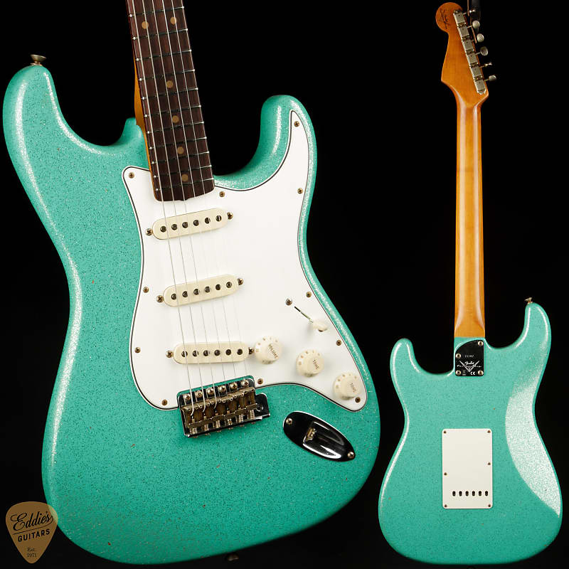 Электрогитара Fender Custom Shop Eddie's Guitars Exclusive Dealer Select Roasted 1963 Stratocaster Journeyman - Seafoam Green Sparkle дилер